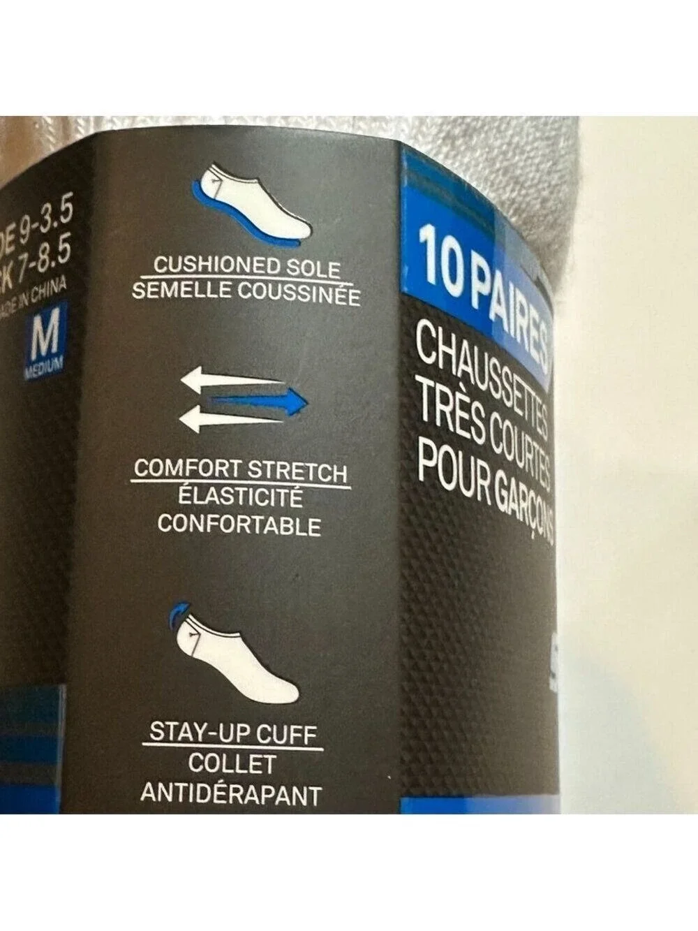 Skechers Boys No Show Socks White and Gray Cushioned Sole 10 Pair Size M New